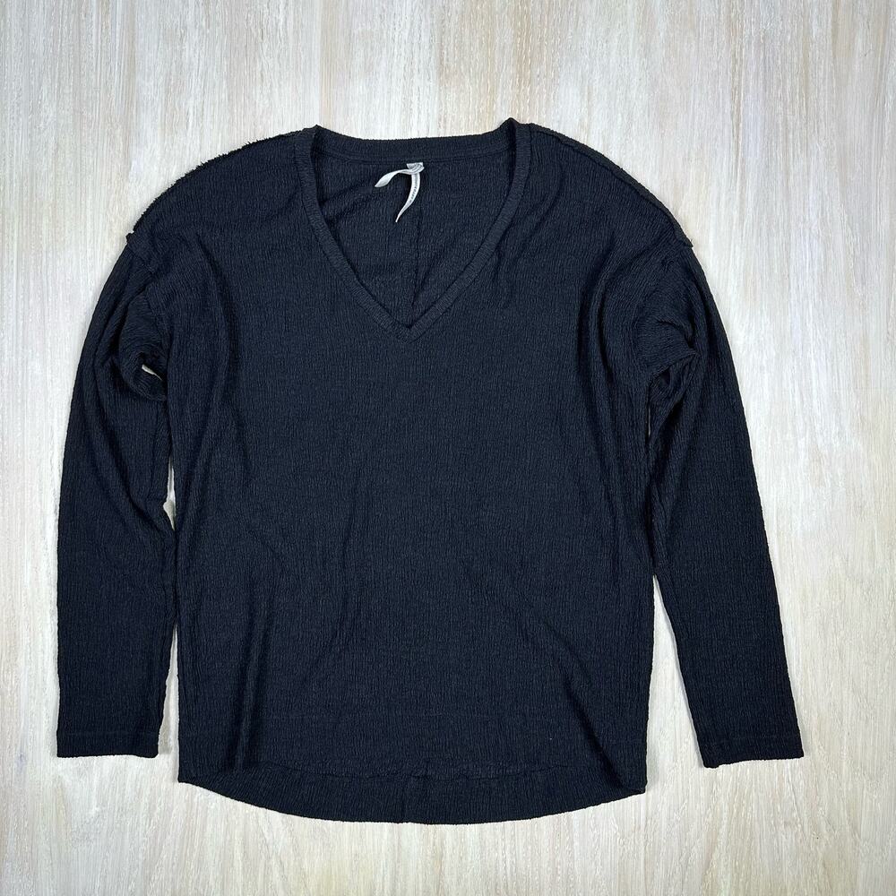Anthropologie Black V-Neck Pullover Crepe Crinkle Casual Long Sleeve Shirt Small